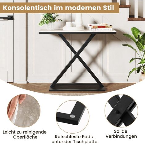 Konsolentisch mit Marmorimitatplatte, Metallgestell, 100 x 40 x 77,5 cm