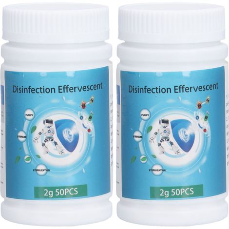2 flacons de comprimés effervescents chlorés multifonctionnels pour purifier l'eau du bain et de la piscine.