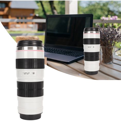 Kaffeebecher in Form eines 70-200-mm-Kameraobjektivs mit Edelstahl-Innenbeschichtung – Personalisierte und kreative Wasserflasche – Ideal für Fotografen, Reisen und als Unisex-Becher – Weiß (1/5)