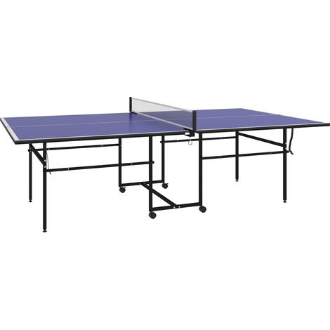 Table de ping-pong pliable en quart avec roulettes, cadre en acier, MDF bleu, 274 x 152,5 x 75,5 cm, intérieur/extérieur (1/5)