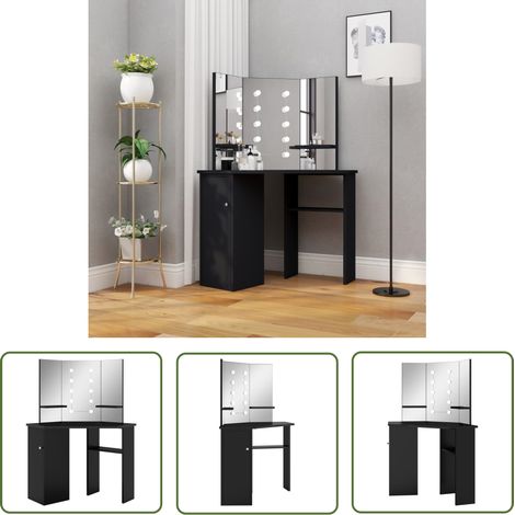 The Living Store Eck-Schminktisch mit LED Schwarz 111x54x141,5 cm - Schminktisch - Kosmetiktisch - Eck-Schminktisch - LED Beleuchtung - Spiegel (1/5)