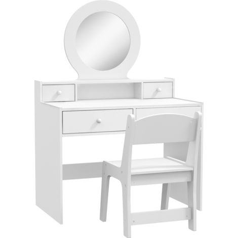 Kids Makeup Dressing Table Set with Stool and Mirror,Storage Drawers,Ideal Gift for Ages 3-8,Elegant White Design