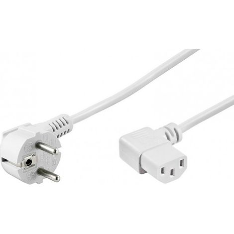 Cordon alimentation secteur blanc 1m50 0,75mm2 2 P+T coudé avec fiche IEC