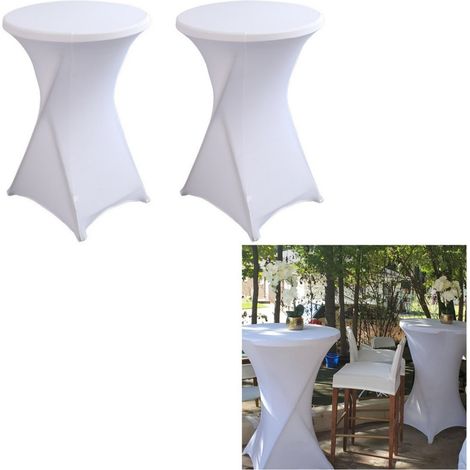 Albassa 2-delige cocktailtafelkleden 81 x 109 cm, stretch, van spandex, hoge tafelkleden, ronde tafelkleden voor bar, bruiloft, cocktailparty, bankettafels (2 stuks, wit, 81 x 109 cm) (1/5)