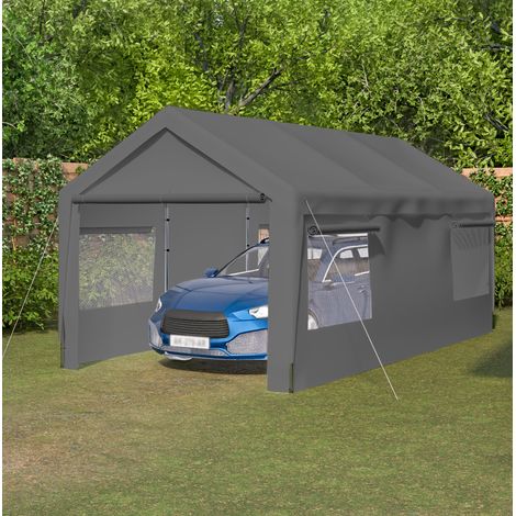 Abri voiture 3x6 m gris en métal, fenêtres enroulables, parois et toit amovibles (1/5)