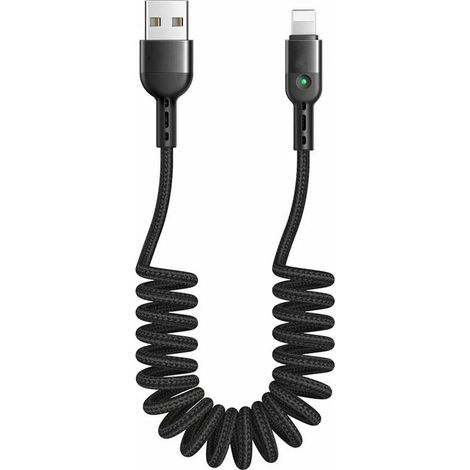Spiral USB cable, retractable cable, data synchronization, charging cable, spiral cable, car charging cable, for Phone X XR 8, 7 expandable up to 1.8 m black (1/5)