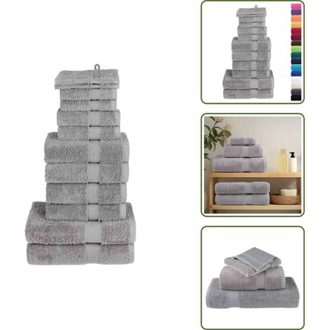 The Living Store 12 tlg. Premium-Handtuch-Set SOLUND Grau 600 g/m² - Premium Handtuch (1/5)
