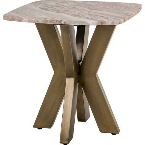 Table d appoint blanche en marbre et laiton style contemporain - blanc marbre et laiton doré (1/4)