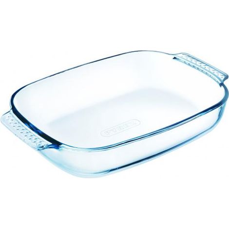 Piatto da forno Pyrex rettangolare in vetro trasparente 30 x 20 cm con maniglie
