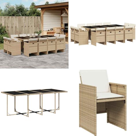 Set comedor de jardín con cojines 13 pzas ratán sintético beige - Sillas de jardín - Cojines para sillas
