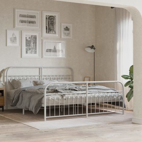 Metal Bed Frame without Mattress with Footboard White 183x203cm vidaXL (1/5)