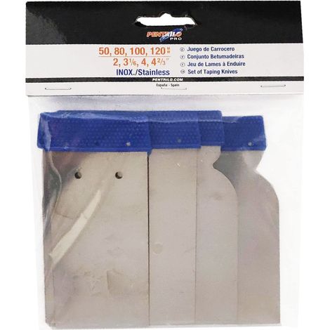 PENTRILO 13085 - Set di spatole da carrozzeria, in acciaio inox, 4 pezzi, blu