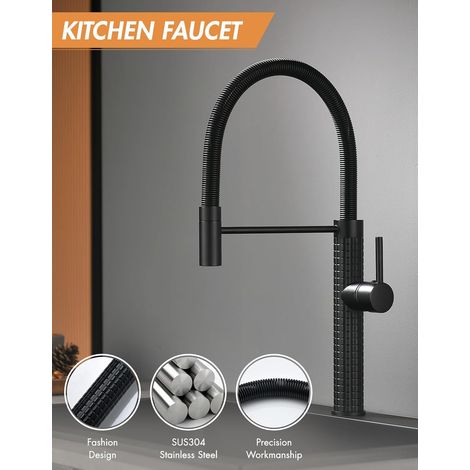 1 Robinet cuisine noir, douchette extensible, pivotant 360°, pulvérisateur haute pression, évier