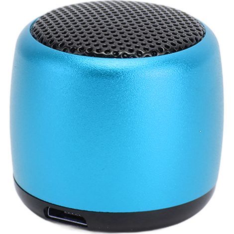 Mini enceinte Bluetooth avec caisson de basses puissant, rechargeable par USB, en métal, portable et sans fil, pour téléphone, tablette et PC (bleue). (1/5)