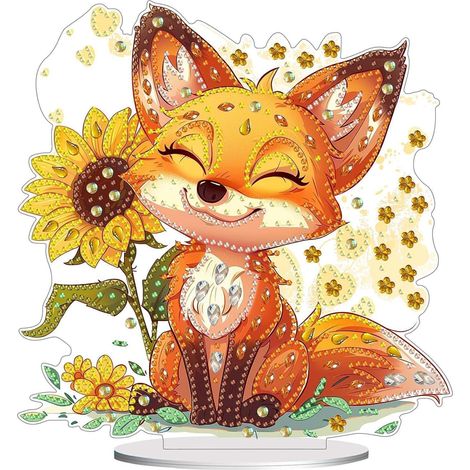 Diamond Painting Aufsteller Fuchs mit Sonnenblume, 5D DIY Bastelset Tischdeko (1/4)