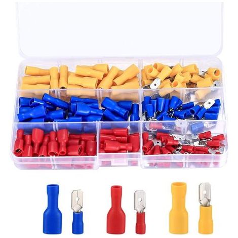 (Rouge, Jaune, Bleu, 150 Pièces)-Ensemble de Connecteurs de Câble à Sertir, Assortiment Cosses de Electriques, Cosses à Sertir Isolées, Raccord Rapide Electrique Outils de Connecteur (1/5)