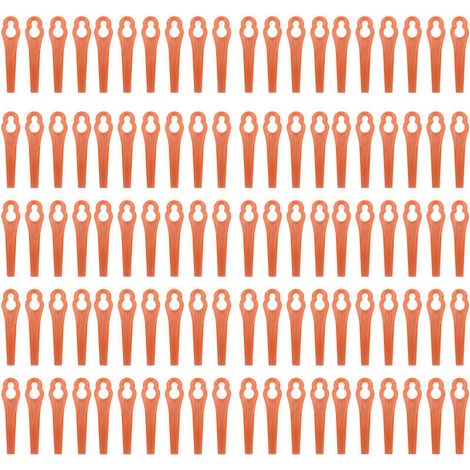 100 orangefarbene Ersatzmesser aus Kunststoff für Rasentrimmer, Länge 80 mm, Lochdurchmesser 11 x 7 mm (1/5)