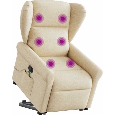 Elektrischer Massagesessel mit Aufstehhilfe Creme Stoff