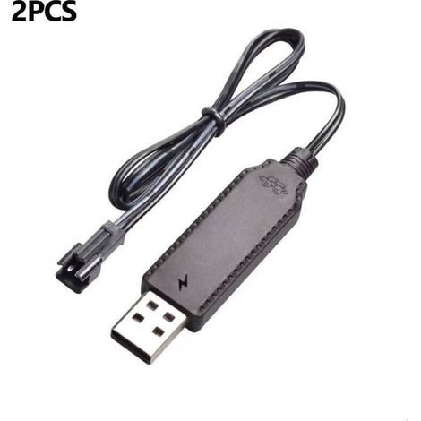 Pack de 2 Câble de charge USB 3,6 V 3,7 V pour batteries rechargeables LiPo SM-2 broches utilisées sur les jouets télécommandés, voitures, citernes, camions, trains, bateaux (1/5)