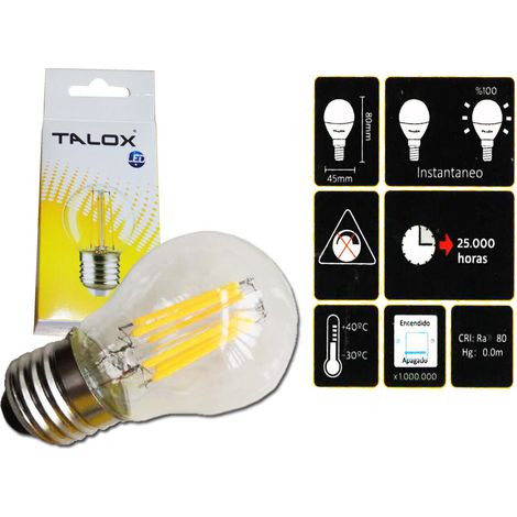 Bombilla LED TALOX filamento esférica G45 E27 6W 3000K 400 lúmenes