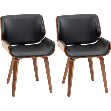 Set di 2 Sedie da Pranzo Stile Vintage Imbottite in Legno e Finta Pelle PU Nero e Marrone (1/5)