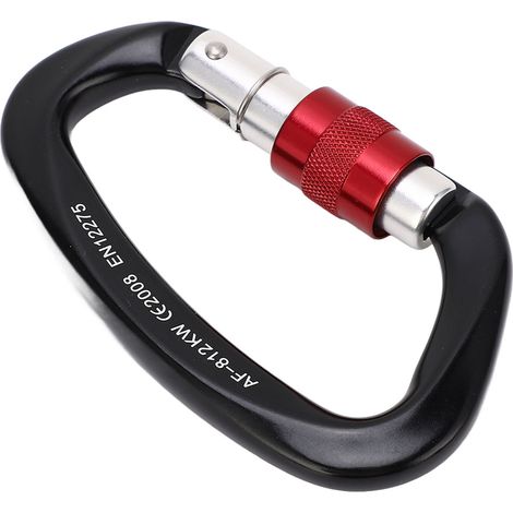 D-förmiger Karabiner aus Aluminiumlegierung, selbstsichernd, robuster D-förmiger Karabiner, geeignet zum Klettern und Campen, rot. (1/4)