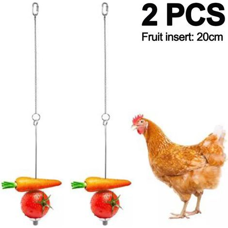 Gemüse- und Obstspieße für Hühner und Vögel (2 Stück), Edelstahlständer, Futterspender, Obst- und Gemüsespießhalter, hängender Vogelfutterspender (1/5)
