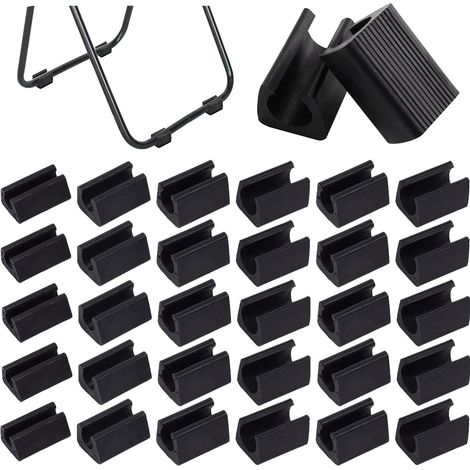 32pcs Patin Pied Chaise Tube Embout Tampon Capuchon Bouchon Protection Plancher Meuble Forme U en Plastique Chaise Casquettes, Tube Pince pour Chaise en Porte-à-Faux (Noir,12mm) (1/5)