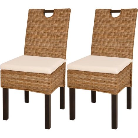 Vidaxl – Chaises à manger en rotin Kubu et bois de manguier – Lot de 2 – Coussins amovibles – Dimensions 46x57x96 cm – Usage intérieur (1/6)
