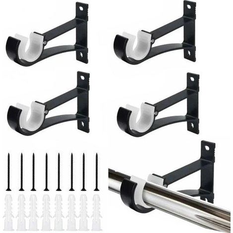 KOLAKO Supports de tringle à rideaux, supports de tringle à rideaux noirs robustes, crochets de suspension pour support de tringle à rideaux murale, tiges de 2,5 cm, lot de 2 (1/5)