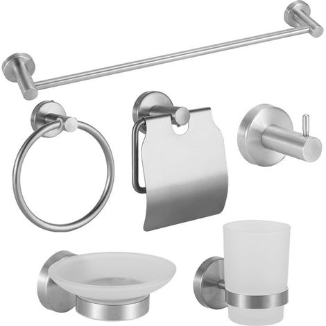 Lot de 6 porte-serviettes en acier inoxydable, porte-serviettes, porte-papier toilette, installation par perçage, porte-serviettes pour salle de bain (1/5)