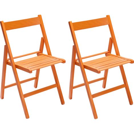 Marvin Sedia in Legno Pieghevole Birreria Colorata Interno o Esterno Salvaspazio Richiudibile da Campeggio Giardino Cucina Legno Massello Di Faggio Arancio - 2 Sedie
