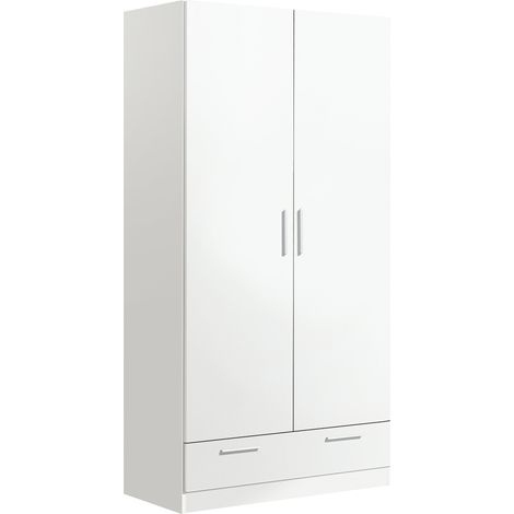 Armoire / placard de rangement de 2 portes + 1 tiroir coloris blanc - longueur 102 x profondeur 51 x hauteur 200 cm -PEGANE-