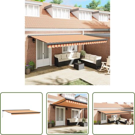 Terrassenmarkise -  Markise Einziehbar Gelb und Weiß 4x3 m Stoff und Aluminium (1/5)