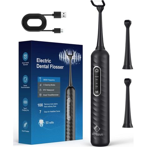 Fil Dentaire Électrique Rechargeable, Fils Dentaire avec 50 Têtes de Rechange Réutilisables et Étanche IPX7, Alternative Compacte au Jet Dentaire, Idéal pour Adultes et Voyage (1/5)