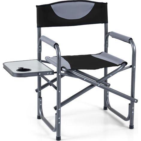 Chaise de camping pliante légère avec table d'appoint - noir (1/5)