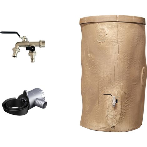 GARANTIA Regentonne WOODSTOCK Komplett-Set 400 Liter lightwood inkl. Chrom-Doppelauslaufhahn und Fallrohranschluss (1/5)