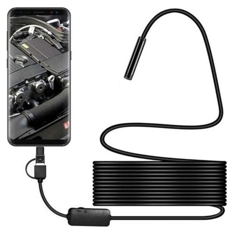 Endoskop, 5 m Android OTG, wasserdichte HD-Video-Endoskopiekamera mit Sicherheitskabel, 6 LED-Leuchten für Samsung Galaxy/Sony/Nexus Android-Smartphones und -Computer