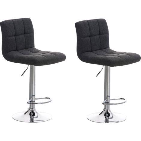 Set di 2 sgabelli da bar dal design retrò-moderno con cuciture quadrate in tessuto grigio scuro e metallo cromato 100006134