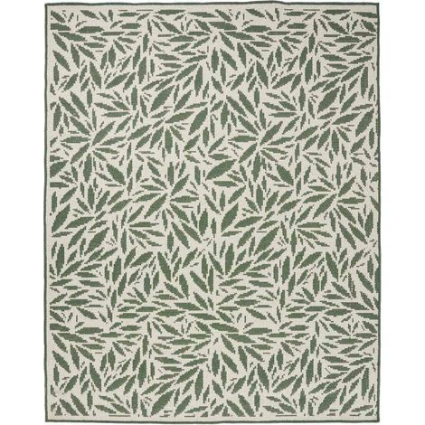 Atmosphera – Tapis extérieur 100x150cm vert – Polypropylène & polyester – Déperlant, antidérapant, résistant aux UVs – Motifs de feuilles élégants (1/2)