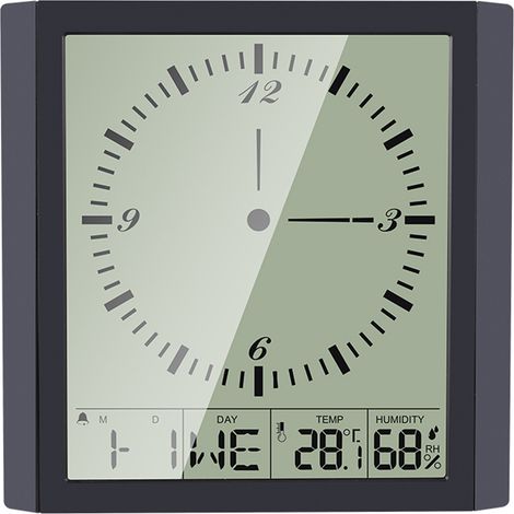 Thermomètre-hygromètre numérique multifonctionnel avec horloge carrée minimaliste, calendrier, alarme et fonction snooze, indicateur de température et d'humidité intérieures (1/2)