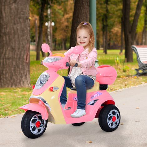 Patinete eléctrico HOMCOM® para niños de 3 años, 6 V, metal + polipropileno, 108 x 51 x 75 cm, rosa/blanco