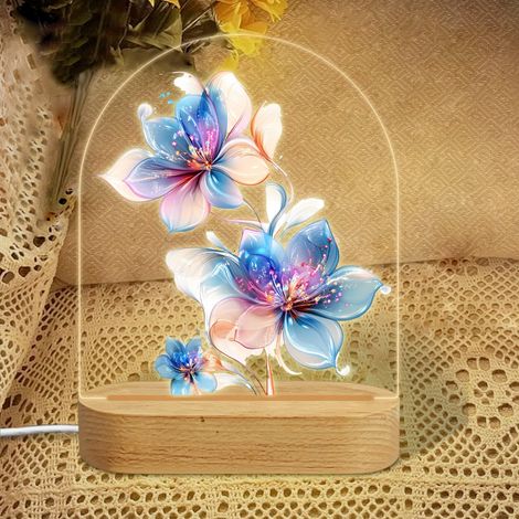 Veilleuse en forme d'arc avec fleurs doubles bleu-rose Lampe LED 7 couleurs Décoration chambre bébé Cadeau naissance (1/5)