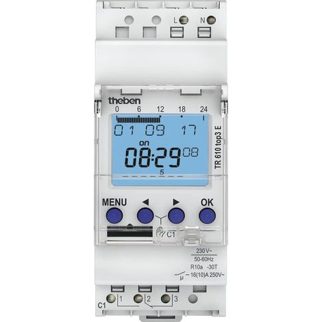 Theben TR610 Top 3 e - Digitale Zeitschaltuhr, 1-Kanal, DIN-Schiene, 2 Module