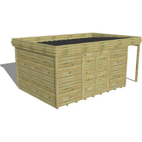 ABRI DE JARDIN bois Pin autoclave 27mm - 5,34x3,44m / 18,4m2 - Bac acier - Plancher bois (1/5)