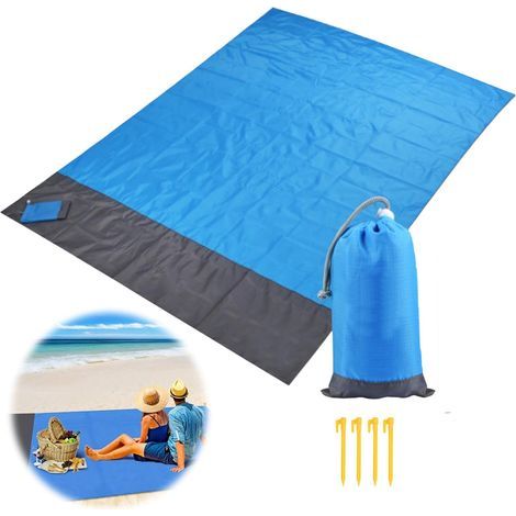 Beach blanket, picnic mat, suitable for beach, camping, hiking, picnic, blue (200140cm). (1/5)