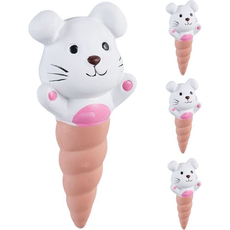 Relaxdays 4x Clay Cone Watering, 100ml each, Irrigation Aid for Houseplants, Bunny Design, Sprinkler Plug, Colourful