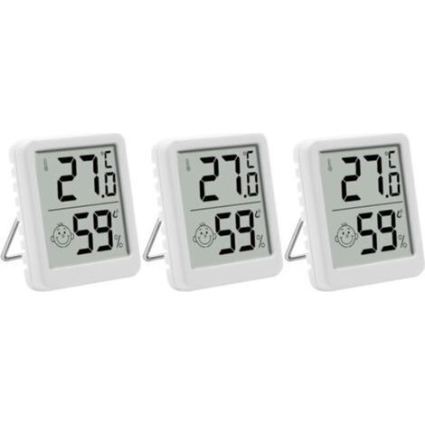 Lot de 3 thermomètres hygromètre d'intérieur avec écran LCD numérique avec affichage smiley pour chambre de bébé, salon, bureau, serre (1/5)