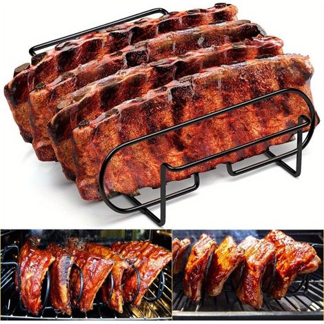 1 support à traverses en acier inoxydable – Peut contenir 4 travers de porc entiers – Outil de barbecue portable (1/5)