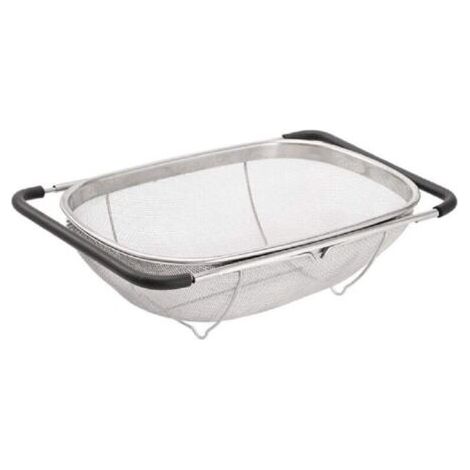 Au-dessus de l'évier passoire passoire panier en acier inoxydable, pour évier de cuisine, avec poignée en caoutchouc, maille fine en acier inoxydable, grande passoire en métal extensible pour pâtes, f (1/4)
